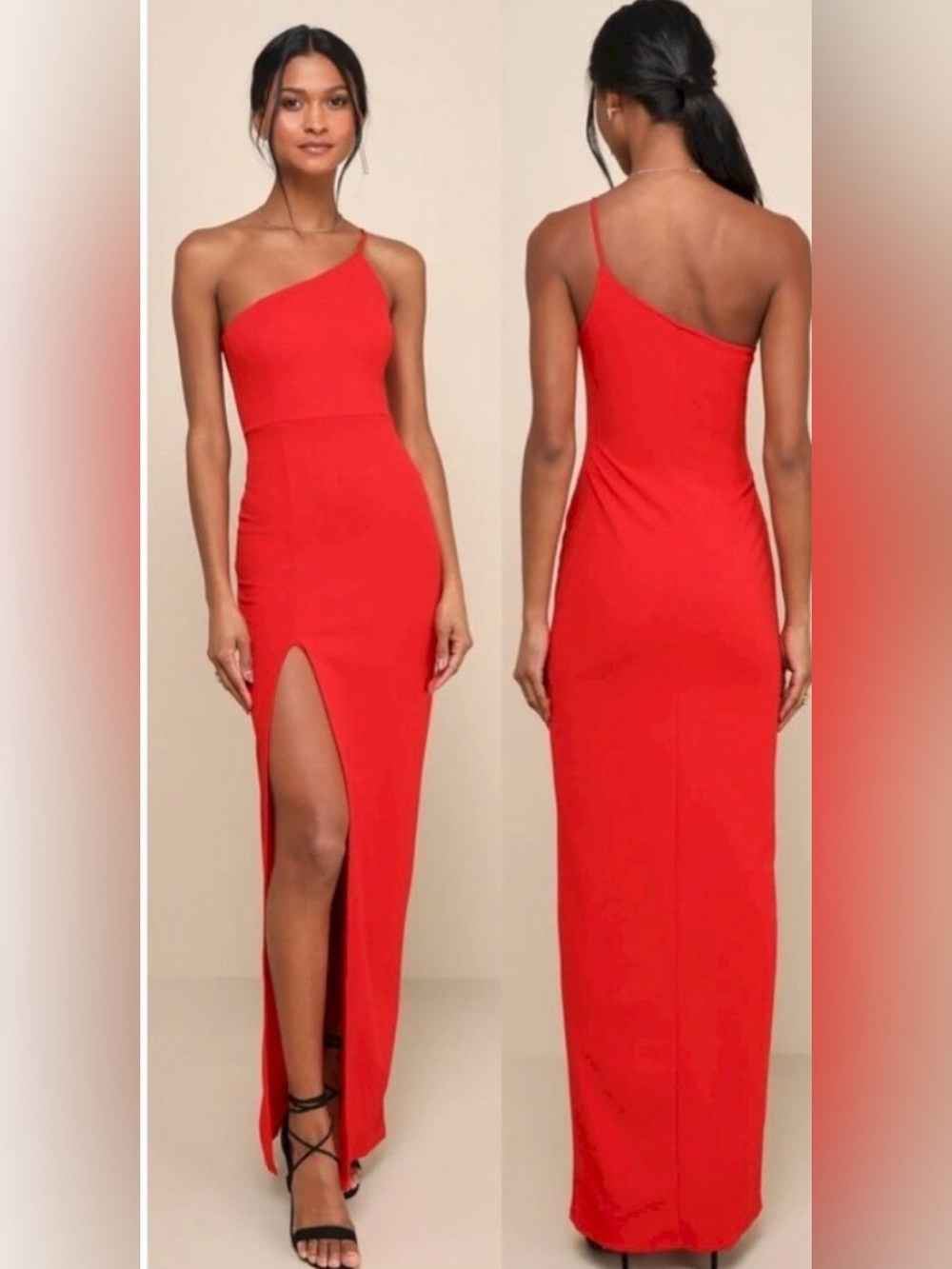 Lulus Keeper Of My Heart Red One Shoulder Maxi Dress size small date night comfy